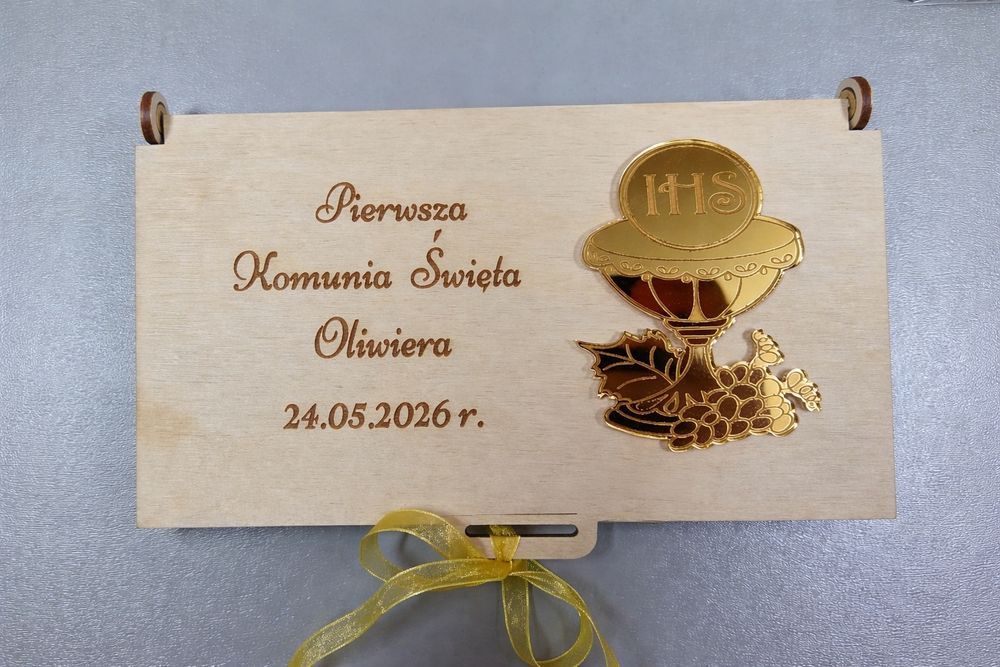 Pudełko drewniane na pieniądze komunia