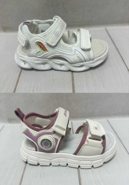 Дитячі стильні  босоніжки  для дівчинки  білі /рожеві  Led 27-32