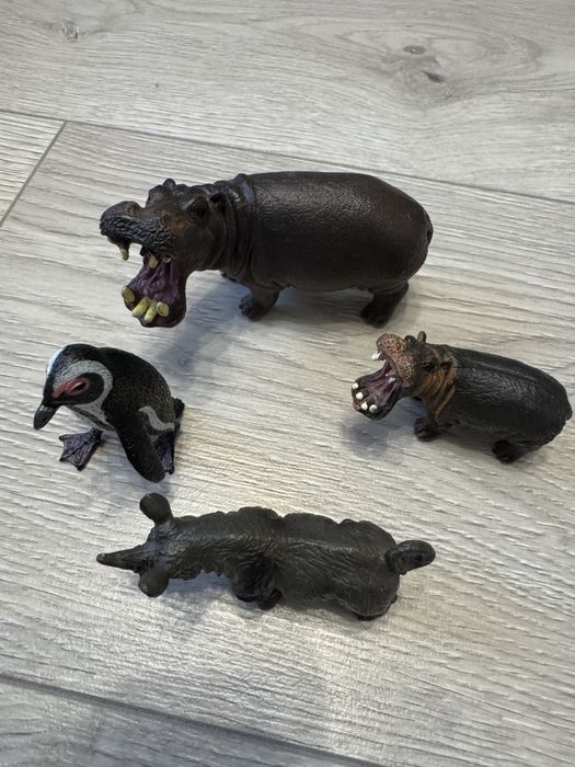 Zwierzęta zoo figurki Hipopotam pingwin nosorozec
