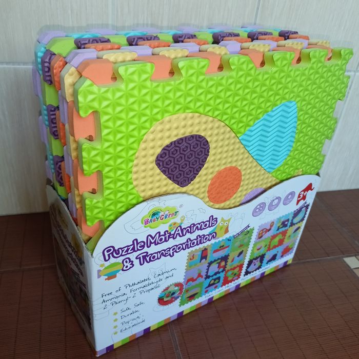 Piankowe puzzle i mata podłogowa 2w1 środki transportu
