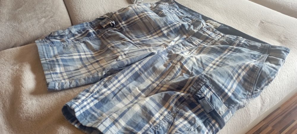 Spodenki bojówki krata biało - niebieskie