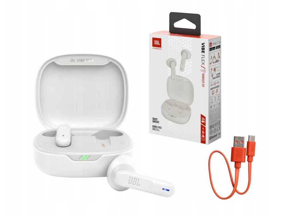 Słuchawki JBL Douszne Vibe Flex 2 Bezprzewodowe Oryginalne Białe NOWE!