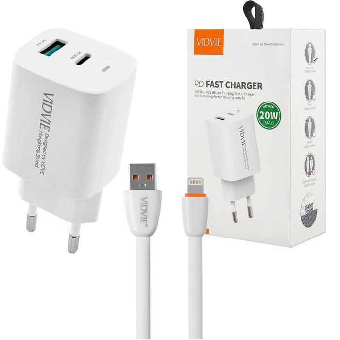 Ładowarka do IPhone 20W + kabel PLE248 Biała IPhone 14PRO 13PRO 12PRO