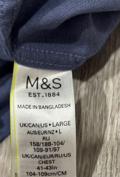 Marks & Spencer L Льняная Мужская рубашка льна l лён спенсер синяя