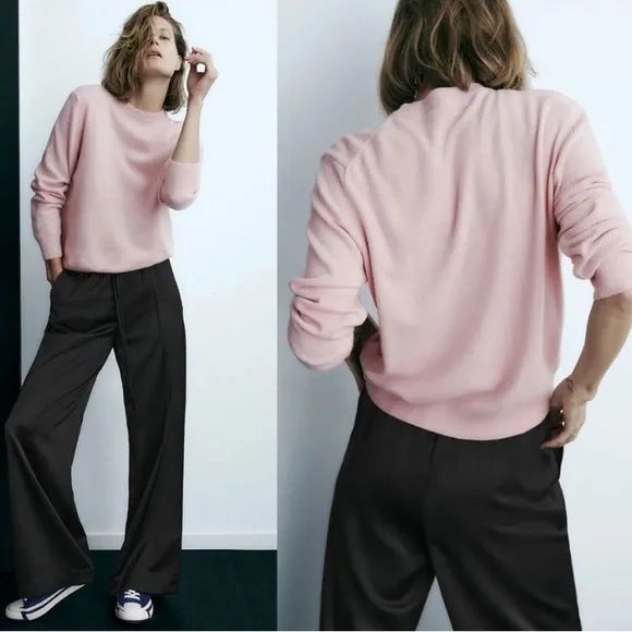 ZARA M Wool Cachemire blend pudrowo różowy sweterek z wełną kaszmirem