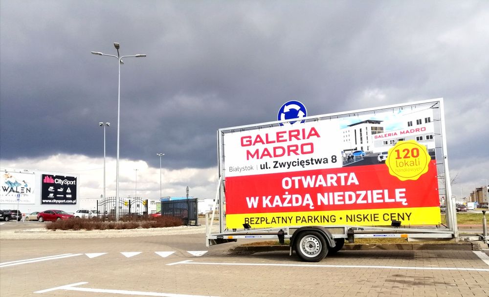 Przyczepa reklamowa, przyczepka, reklama mobilna, mobil reklamowy