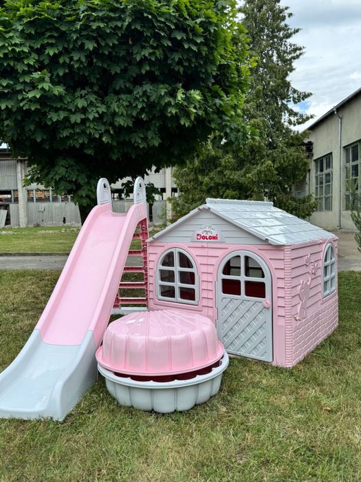 Дитячий ігровий набір Doloni колір Пудра будинок гірка пісочниця горка