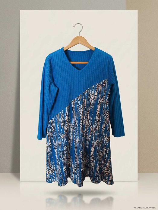 Vestido Médio Casual Azul e Padrão Assimétrico - Tamanho 2XL
