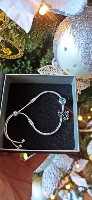 Bransoletka srebrna pandora modułowa regulowana do charmsy zawieszki #