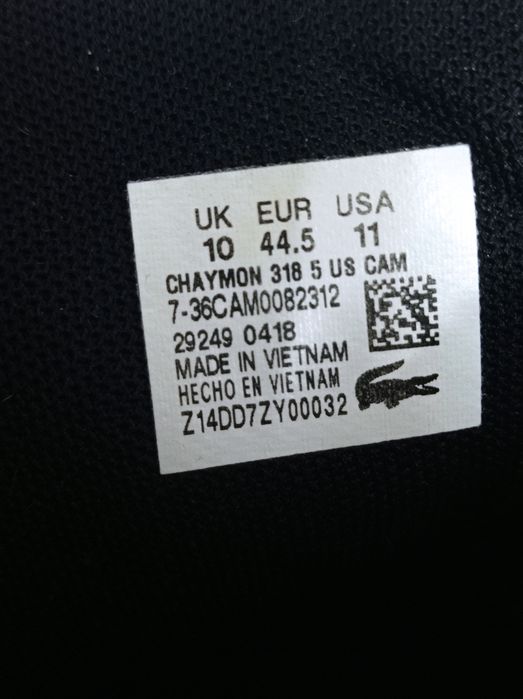 Buty Lacoste Chaymon rozmiar 44,5 czarne skóra skórzane sneakersy supe