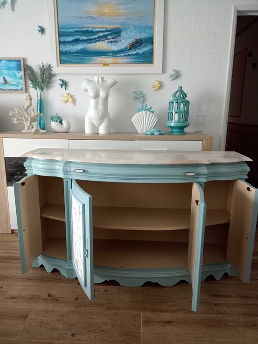 Aparador nogueira,azul,bege,branco.Tampo pedra.LER DESCRIÇÃO TOTAL !