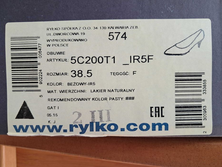 czółenka skórzane RYŁKO 38,5 beżowe