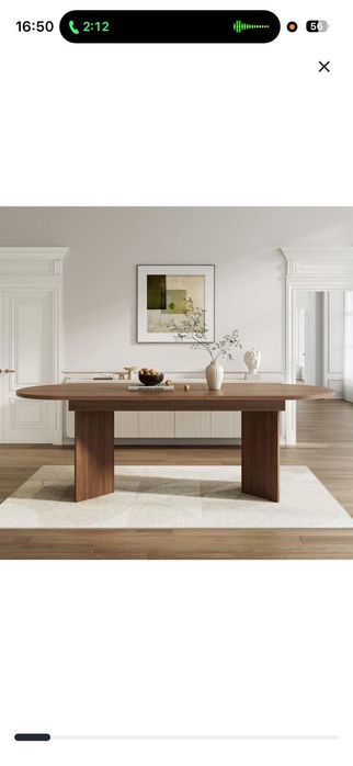 Mesa de jantar extensível e robusta com cantos arredondados e tampo espesso