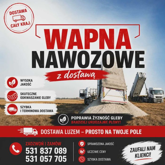 Wapno Nawozowe Węglanowe, Magnezowe, Kreda  -PROSTO Z KOPALNI !  SUCHE LUZEM TRANSPORT!