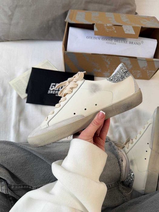 Кеди Golden Goose White Grey Sparkles / кеды Голден Чуз білого кольору