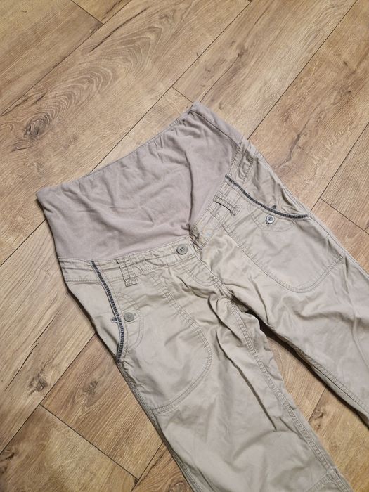 Beżowe przewiewne spodnie ciążowe H&M mama roz. L proste nogawki