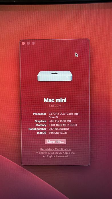 Mac mini late 2014, i5, 8Gb ram, 1TB