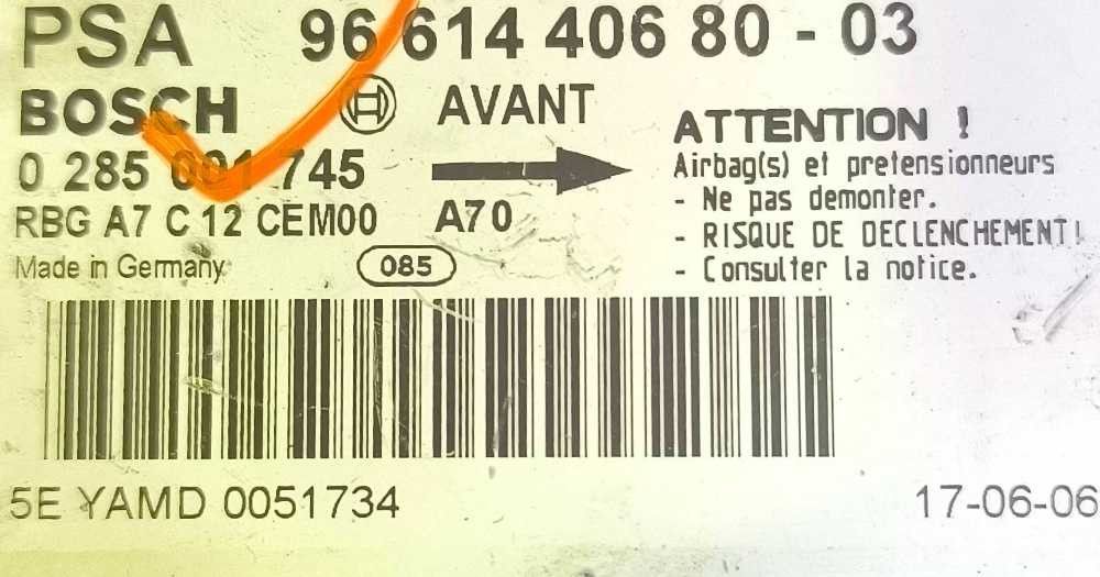 Centralina Airbag PEUGEOT 207/207+ (WA_, WC_) ano 2006