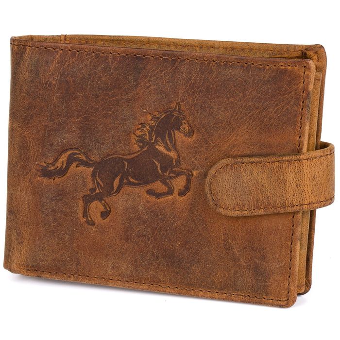 portfel skórzany męski z tłoczeniem koń bellugio - wielbłądzi