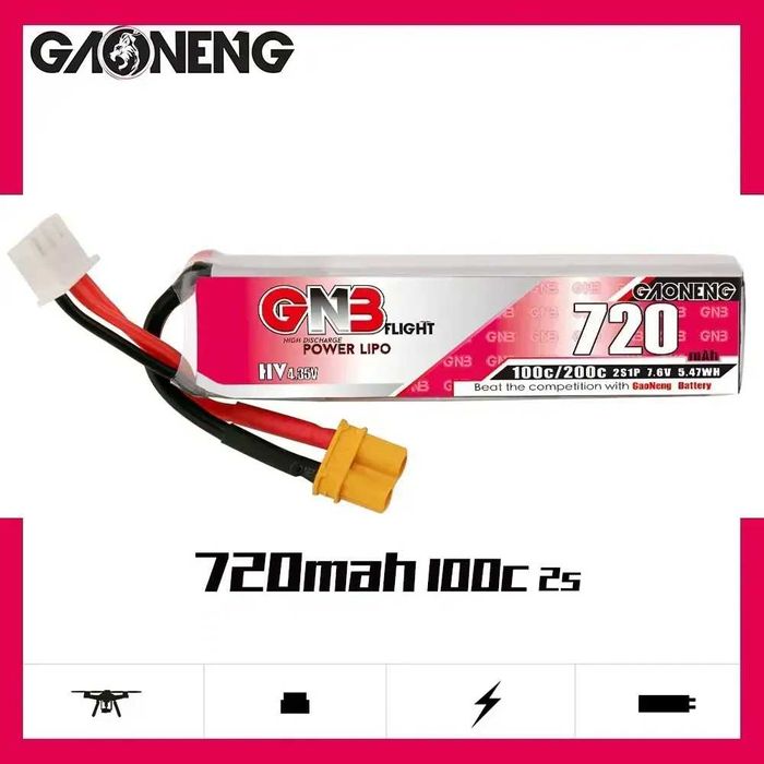 Акумулятор GAONENG GNB 2S 7.6V 720mAh 100C LiHV XT30 2S  FPV дрона