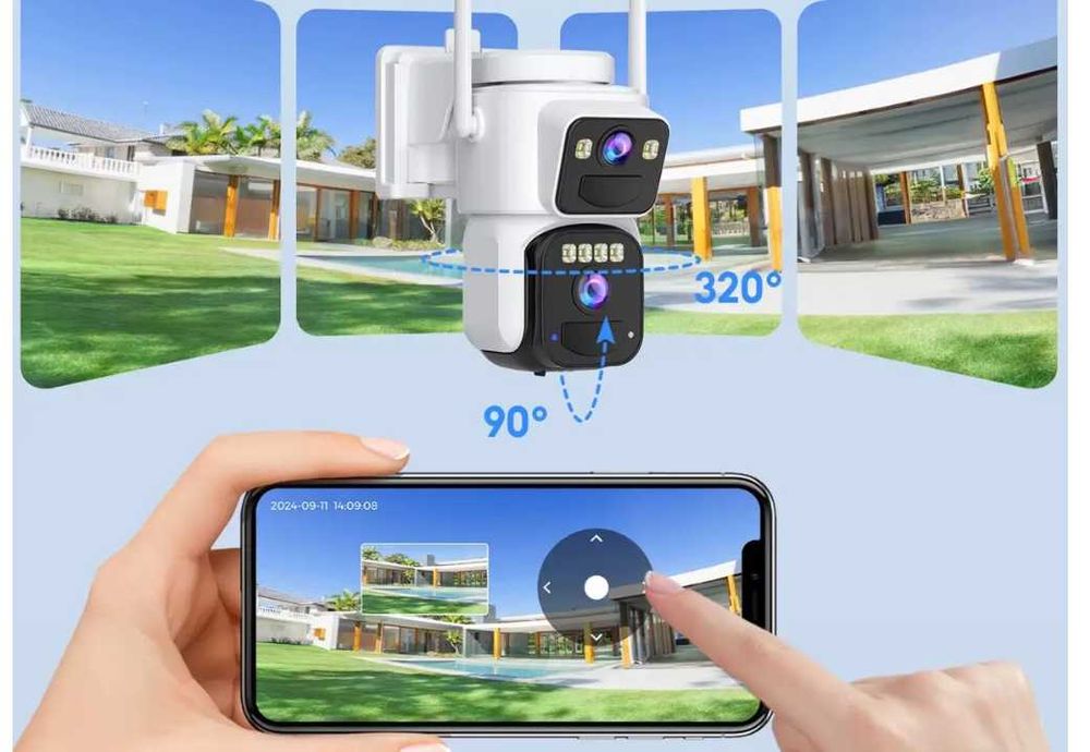 Вулична WiFi камера 8MP із сонячною панеллю, акумулятор 7800 мАг, 360°, IP66, автостеження