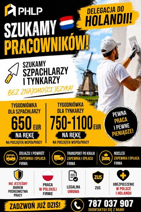 Szpachlowanie, tynkowanie. Delegacje, dobre wynagrodzenie!
