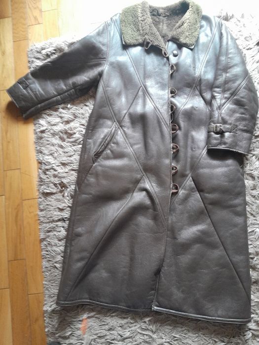 Kożuch długi brązowo- oliwkowy