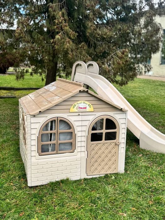 Дитячий набір Doloni бежевий колір з серії ЕКО будинок гірка пісочниця