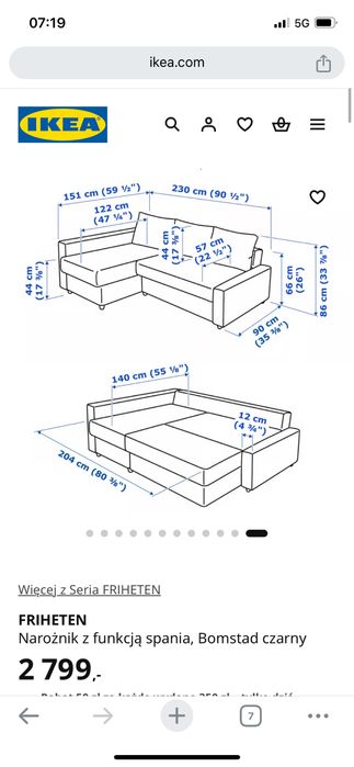 Naroznik z funkcja spania IKEA