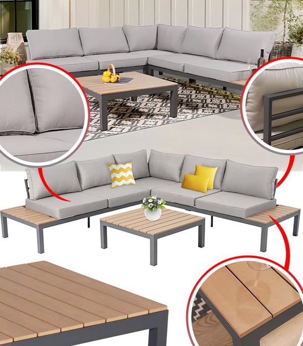Narożnik aluminiowy ogrodowy BALI premium stolik deska zestaw mebli