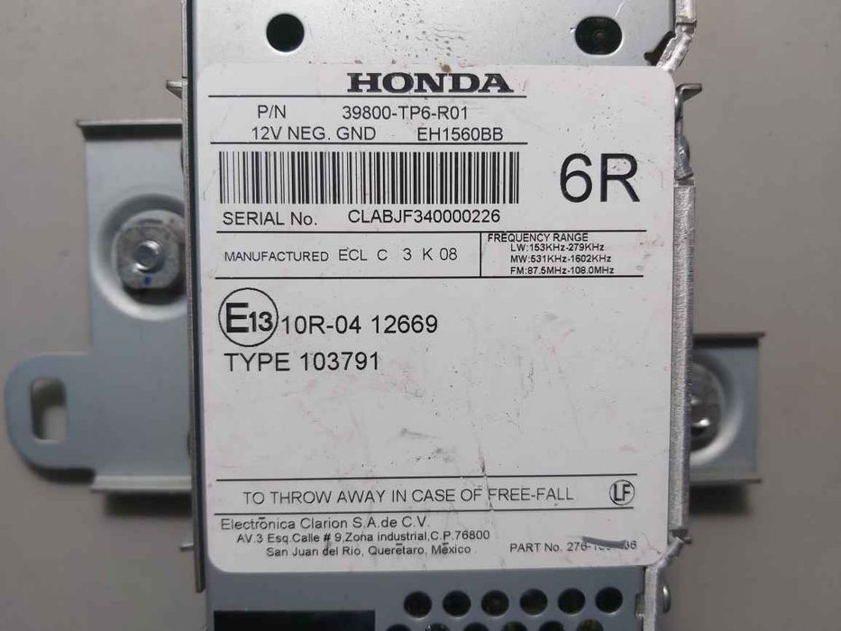 Honda Crosstour 10-15 Радіо-тюнер  EL8249 39800TP6R01