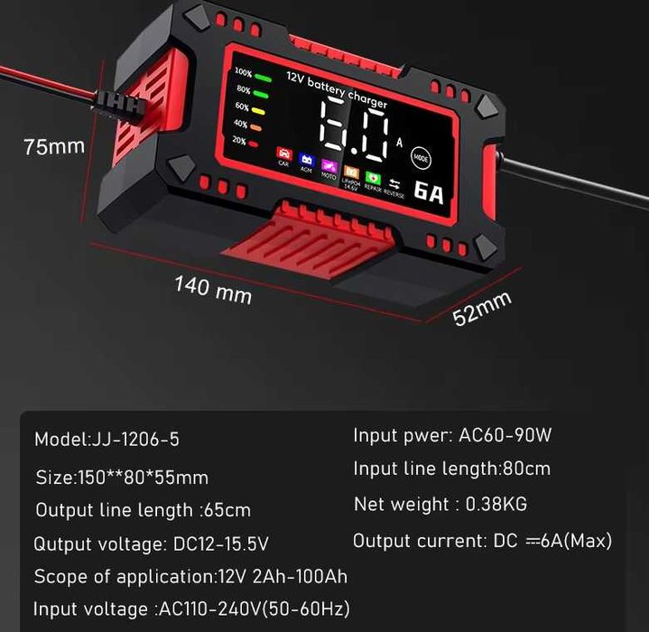 Prostownik/Ładowarka Samochodowa 6A do akumulatorów