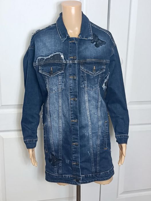Długa kurtka jeansowa niebieska oversize S/36