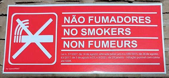 Autocolante Não Fumadores - Proibido Fumar - TVDE