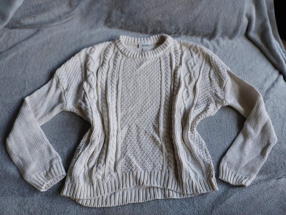 Sweter kremowy gruby S oversize bawełny