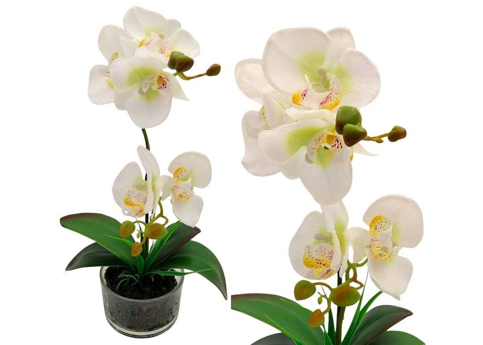 Sztuczny storczyk w doniczce biały silikonowy orchidea 40cm