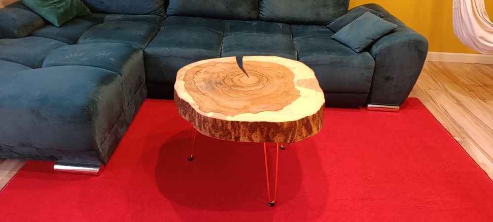 Nowy Stolik Kawowy LOFT z Plastrem Litego Drewna Dostawa