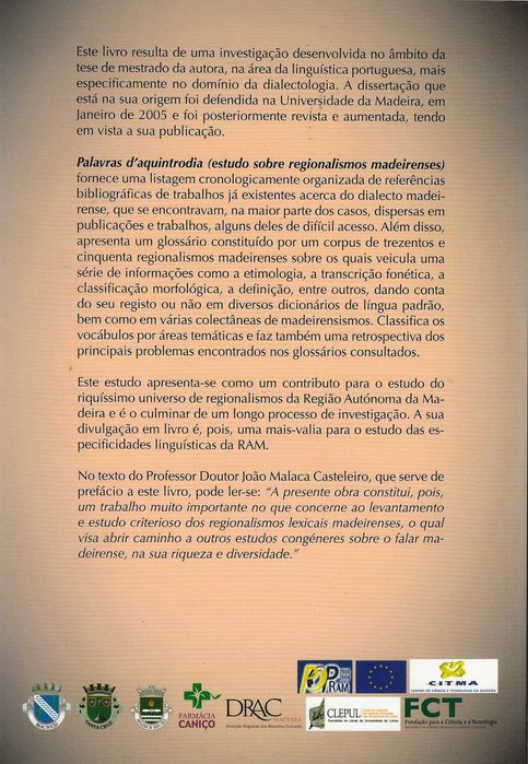 Palavras d’ Aquintrodia - Estudo Sobre Regionalismos Madeirenses