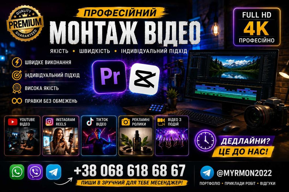 Монтаж відео | YouTube, TikTok, Reels, весілля, сімейні відео, реклама