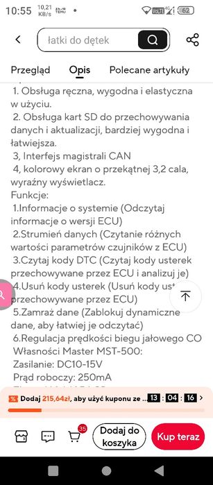 Tester skaner diagnostyczny do motocykli mst 500