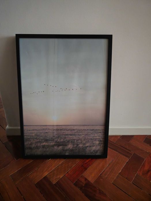 Field Sunset With Birds Poster (DESENIO) 50X70 COM MOLDURA