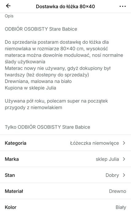 Dostawka do łóżka 80x40