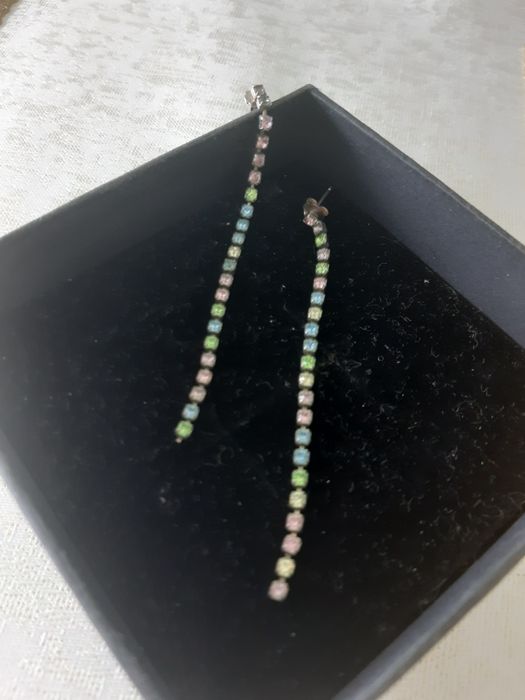 Kolczyki  cyrkonie kolorowe długie kolczyki srebrne 925