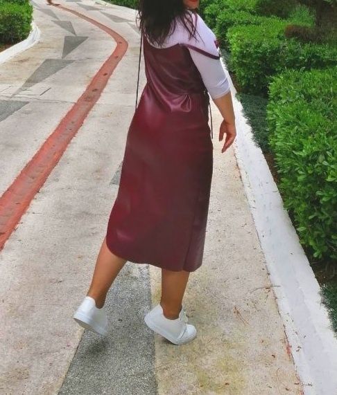 Кожаный сарафан-платье