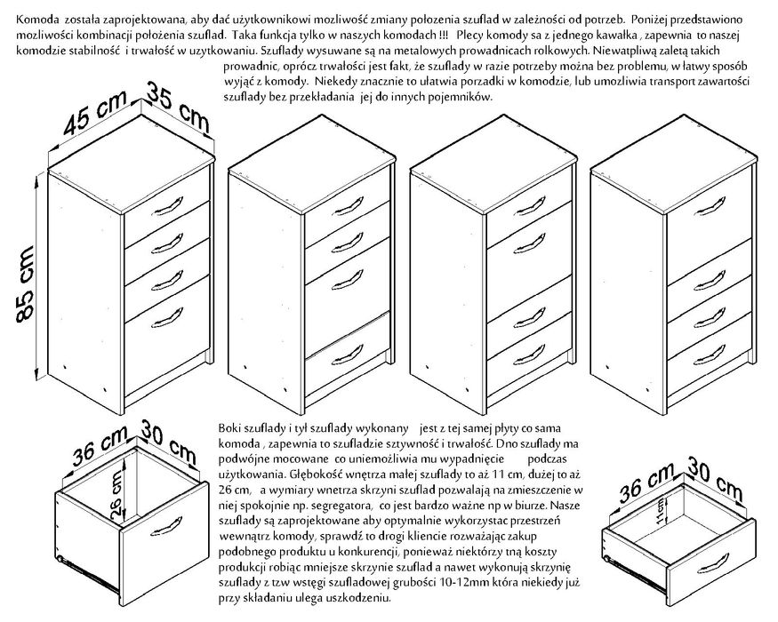 NOWA komoda szafka z szufladami  85x45x35 -DOSTĘPNE OD RĘKI