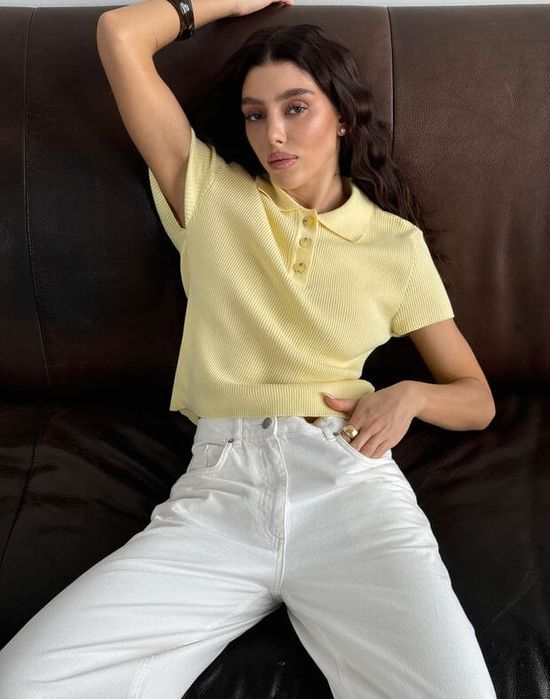 Вязана футболка поло однотонна жовта rikky hype