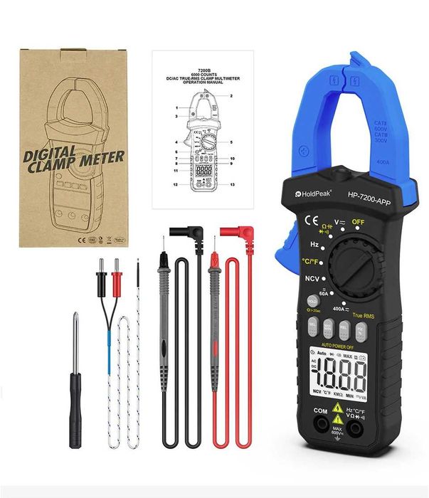 Токовые клещи DC: HP-7200APP Bluetooth. TRMS. 6000 отсчётов. Max-Min.