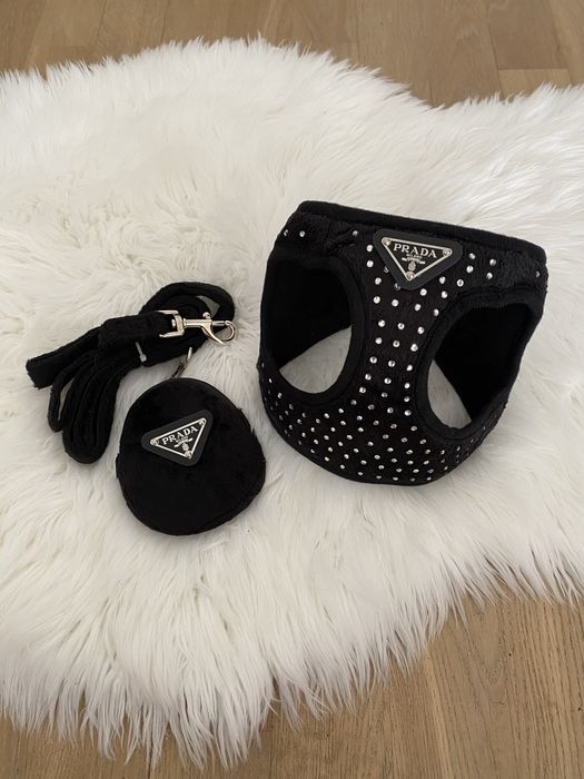 Nowe szelki bezuciskowe z cyrkoniami + smycz + saszetka S-L