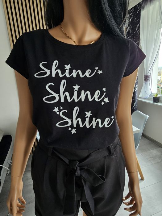Czarny T-shirt z napisem Shine Bawełna M