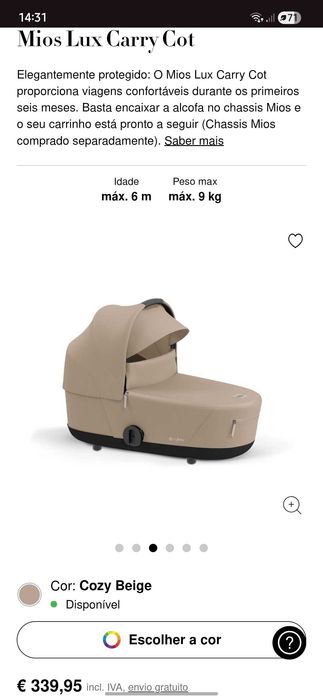 Alcofa Cybex como nova, bege